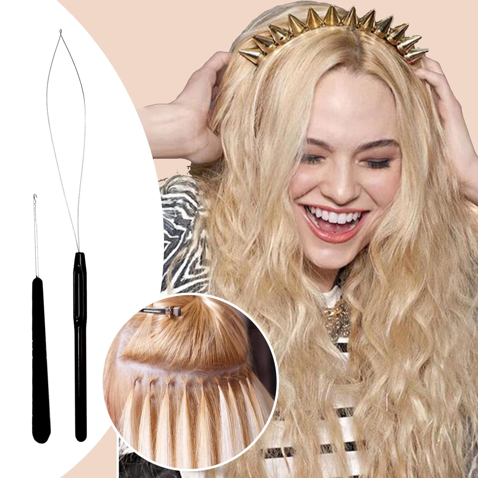 Sew in Hair Extensions Kit, Microlink Tool Compact, Black, Beige, and Brown