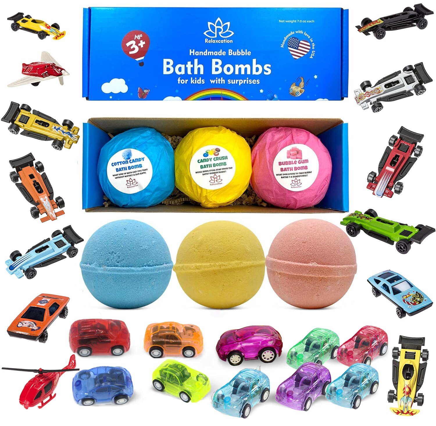 3 Bath Bombs For Kids with Surprise Inside CARS Toys Organic Large Bath Bomb Kit