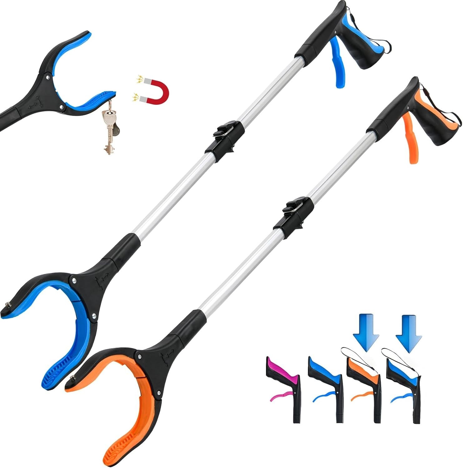 2-Pack 32" Heavy Duty Grabber Reacher Tool with Magnet for Easy Pickup & Storage