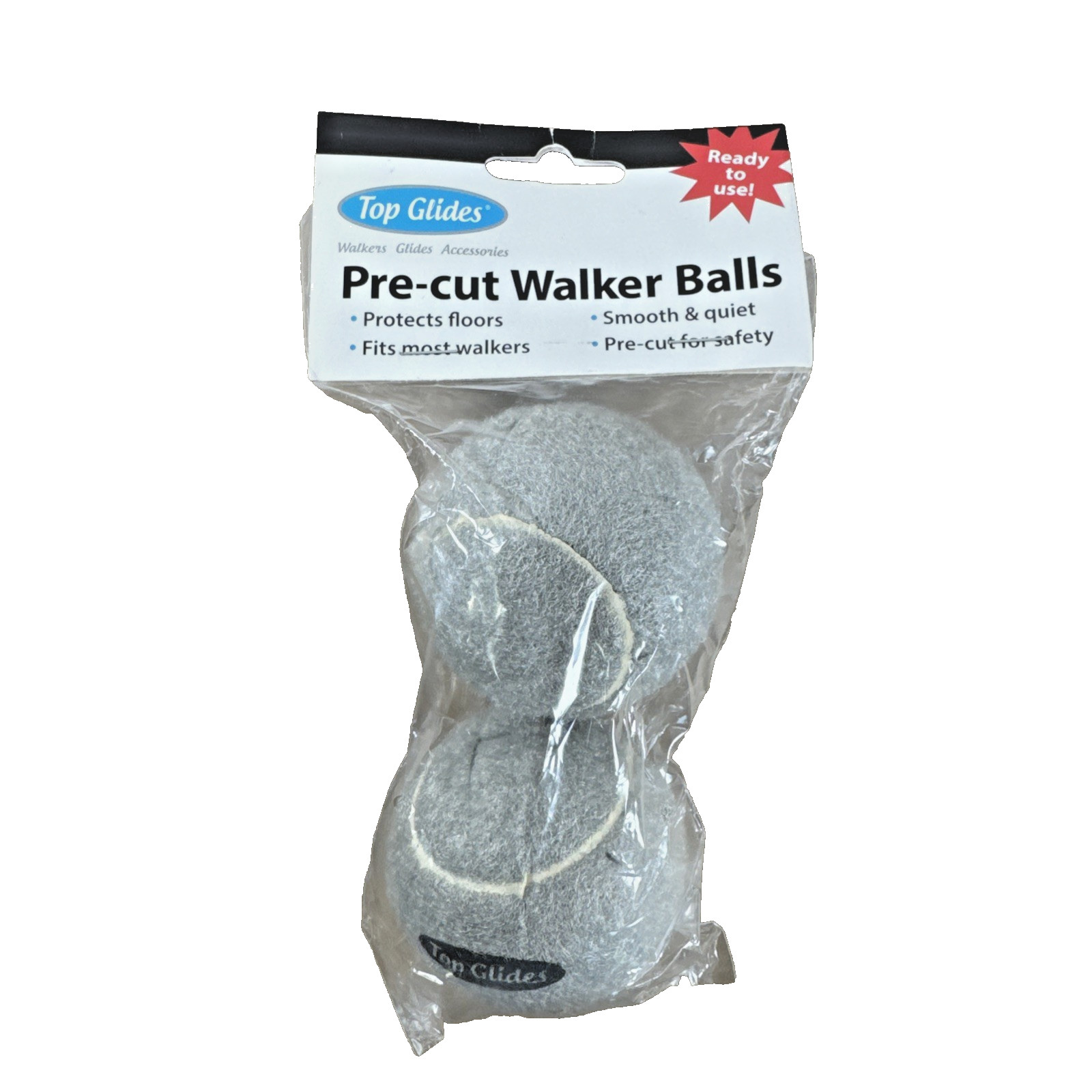 2 PK Ready To Use Tennis Balls For Walkers Carpet Protection Mobility Slip GRAY