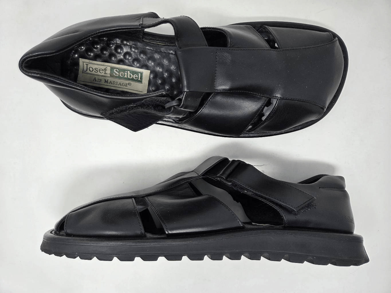 JOSEF SEIBEL AIR MASSAGE BLACK LEATHER FISHERMAN STRAP MENS SANDALS EU 43 US 10