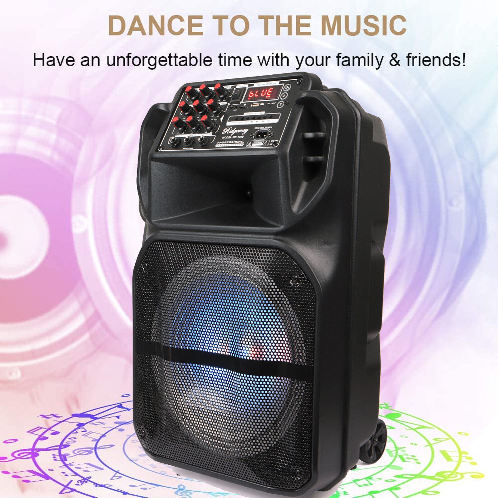 12'' Portable Bluetooth Speaker Heavy Bass Sound Party Speaker FM AUX w/ mic