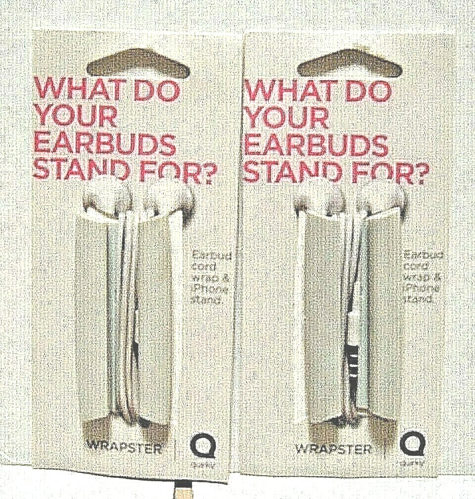 2 quirky WRAPSTER EARBUD CORD WRAP & STAND - WHITE