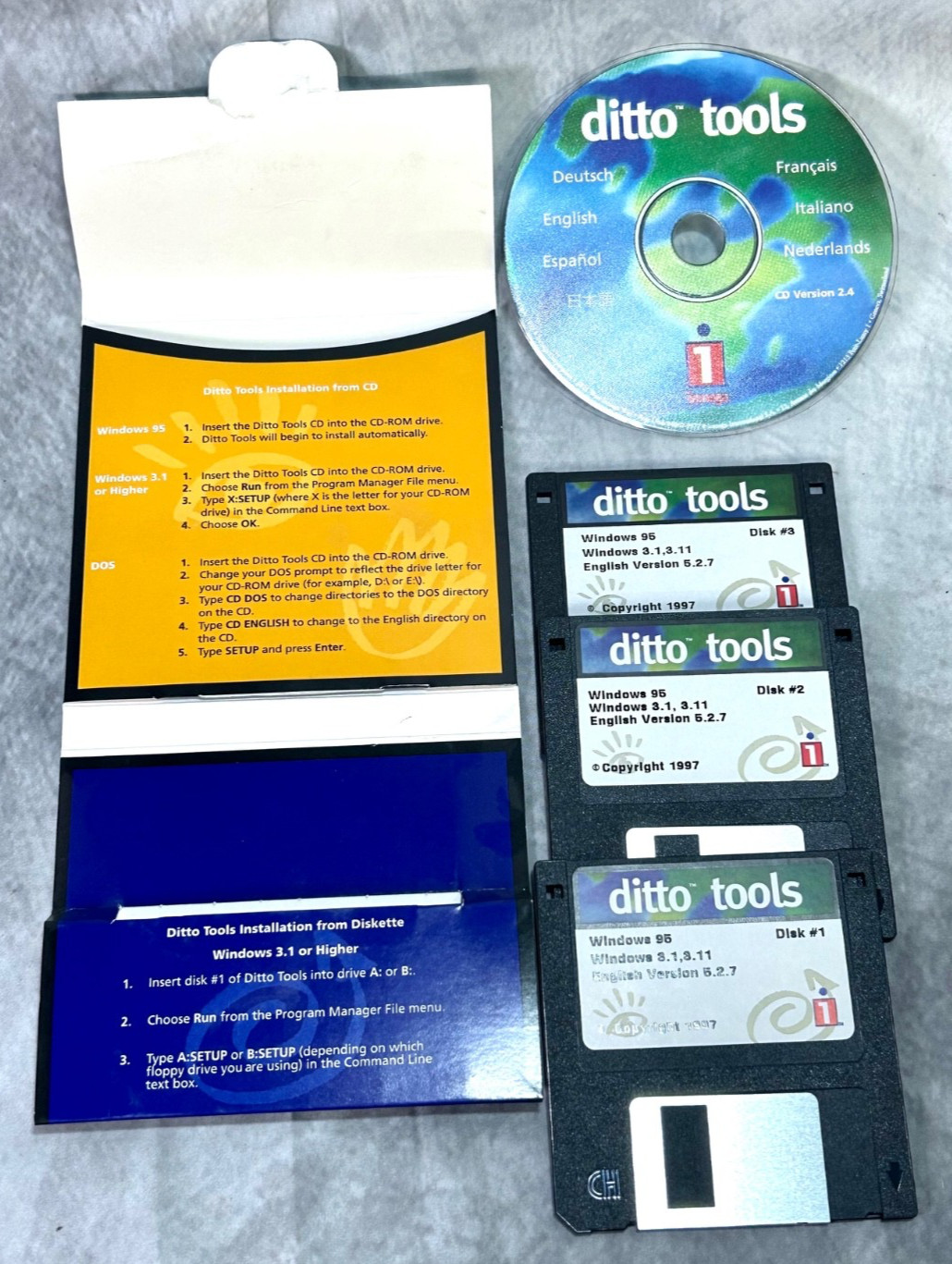 Vtg Iomega Ditto Tools Software Pack Windows 95 3.1 DOS CD-ROM & 3 Floppy Disks