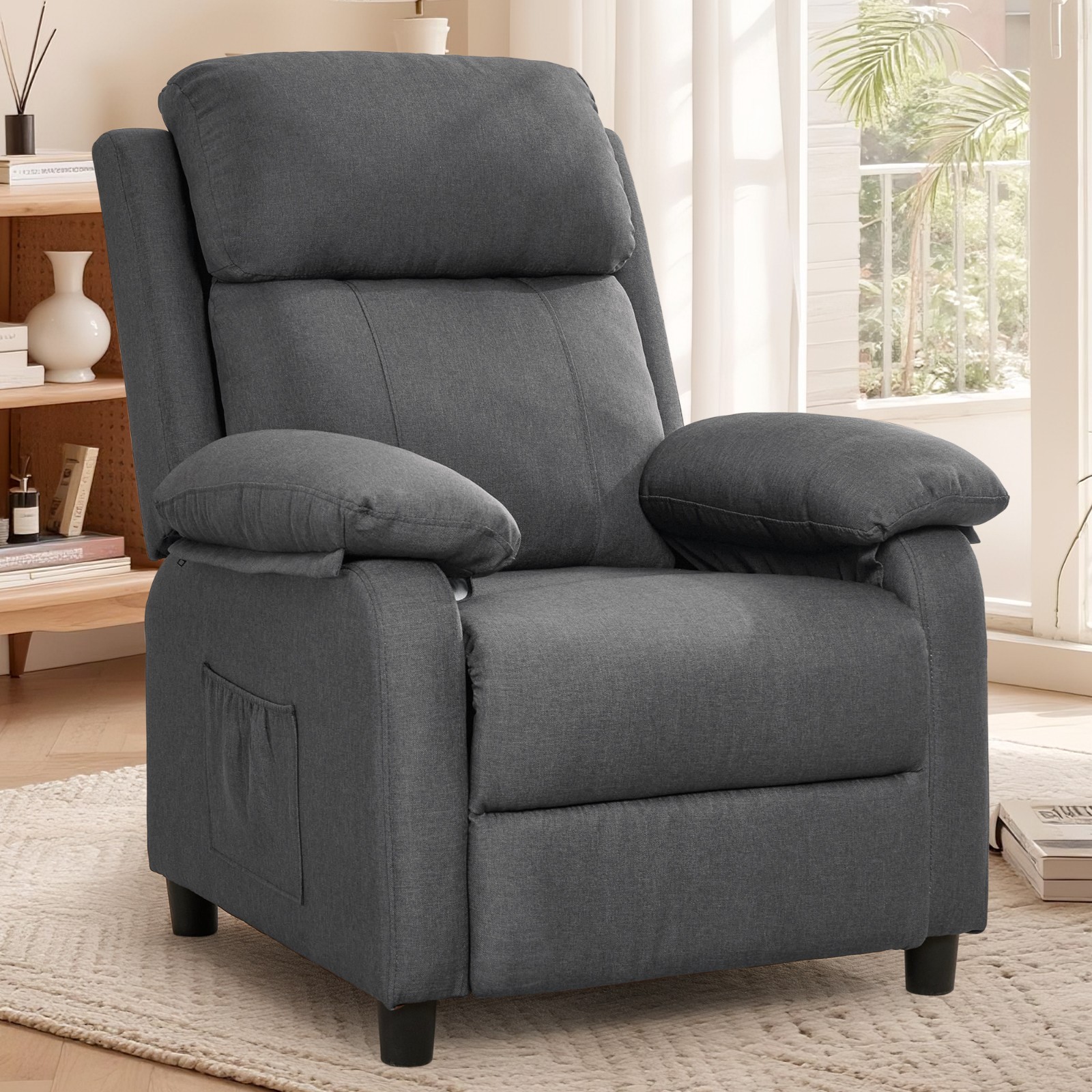 Korser Small Manual Push Back Recliner Chair with Side Pockets for Living Room