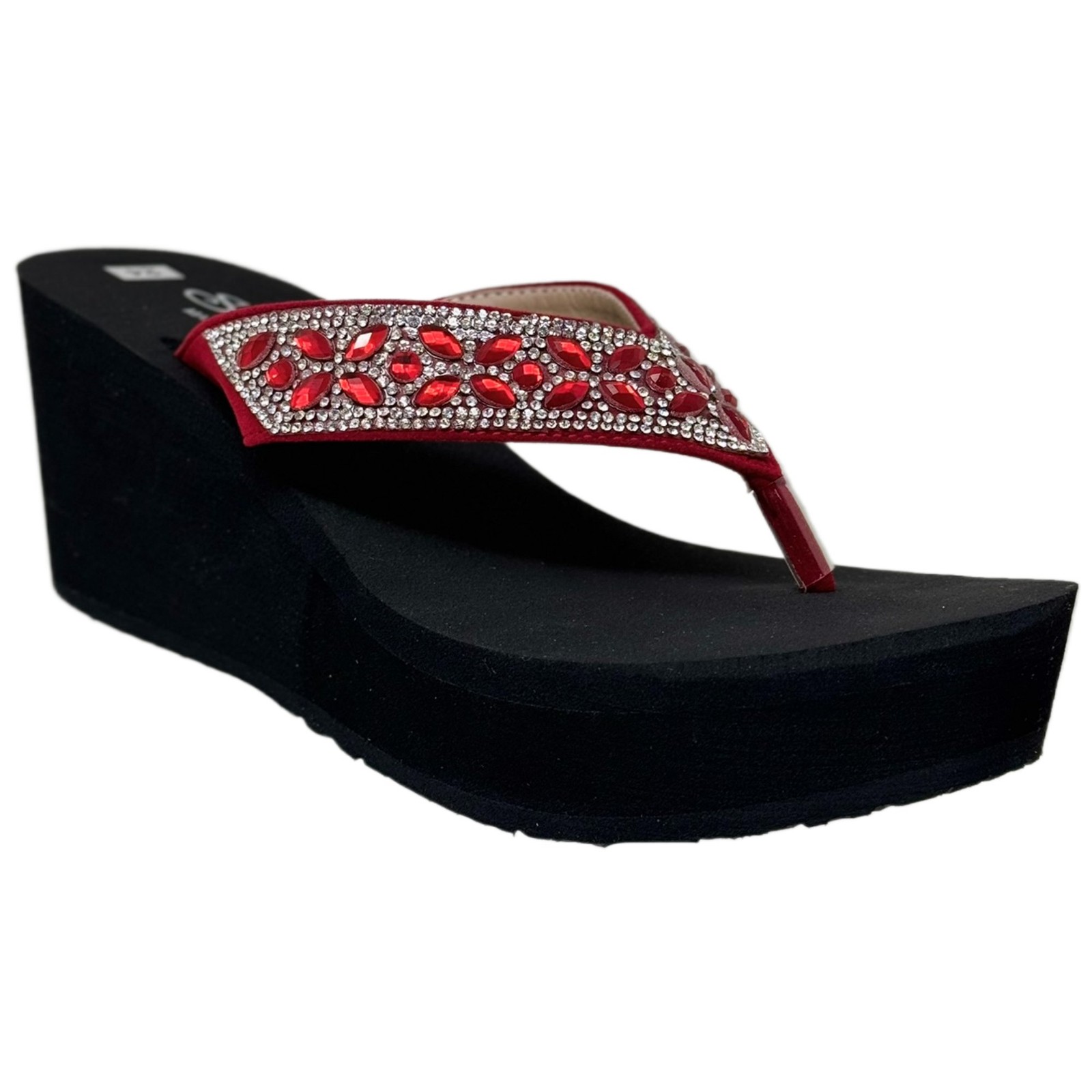 SOBEYO Women Platform Sandals Rhinestone Wedge Flip Flops Sparkling Beaded Strap