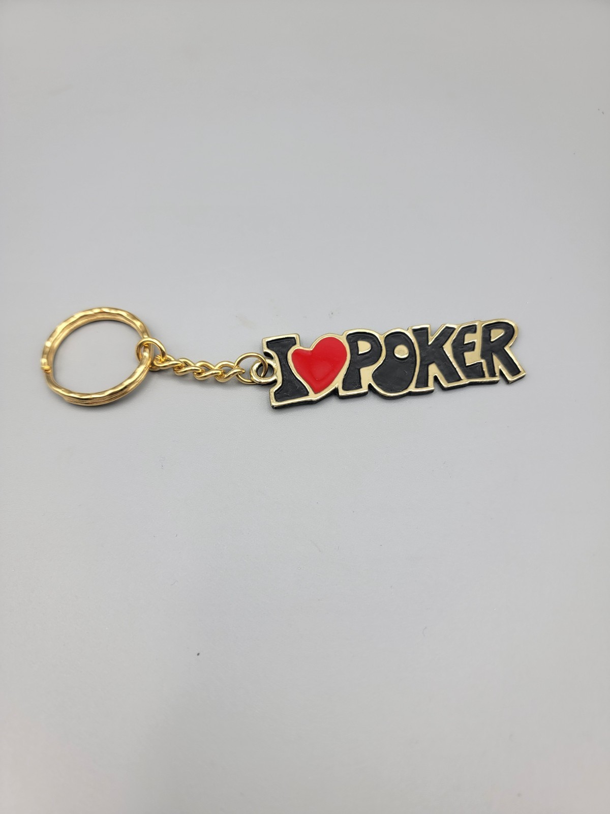 Casino "I LOVE POKER" Golden Key Chain Las Vegas Collectable Metal Key Chain