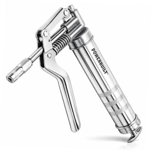 Grease Gun with 6 Inch Extension Pipe Attaches at 0 3000 PSI Mini Pistol Grip