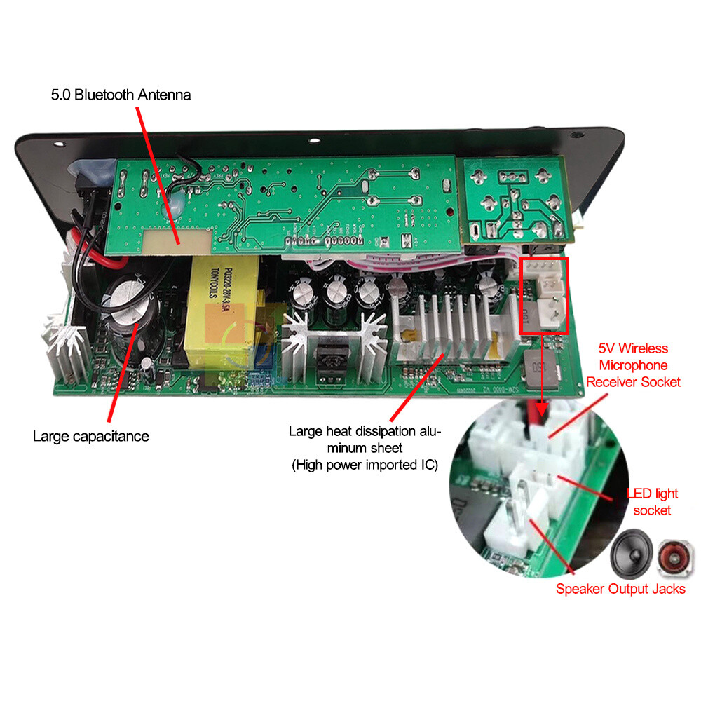 D100W Bluetooth Audio Amplifier Board Subwoofer Microphone input DC12 24V AC220V