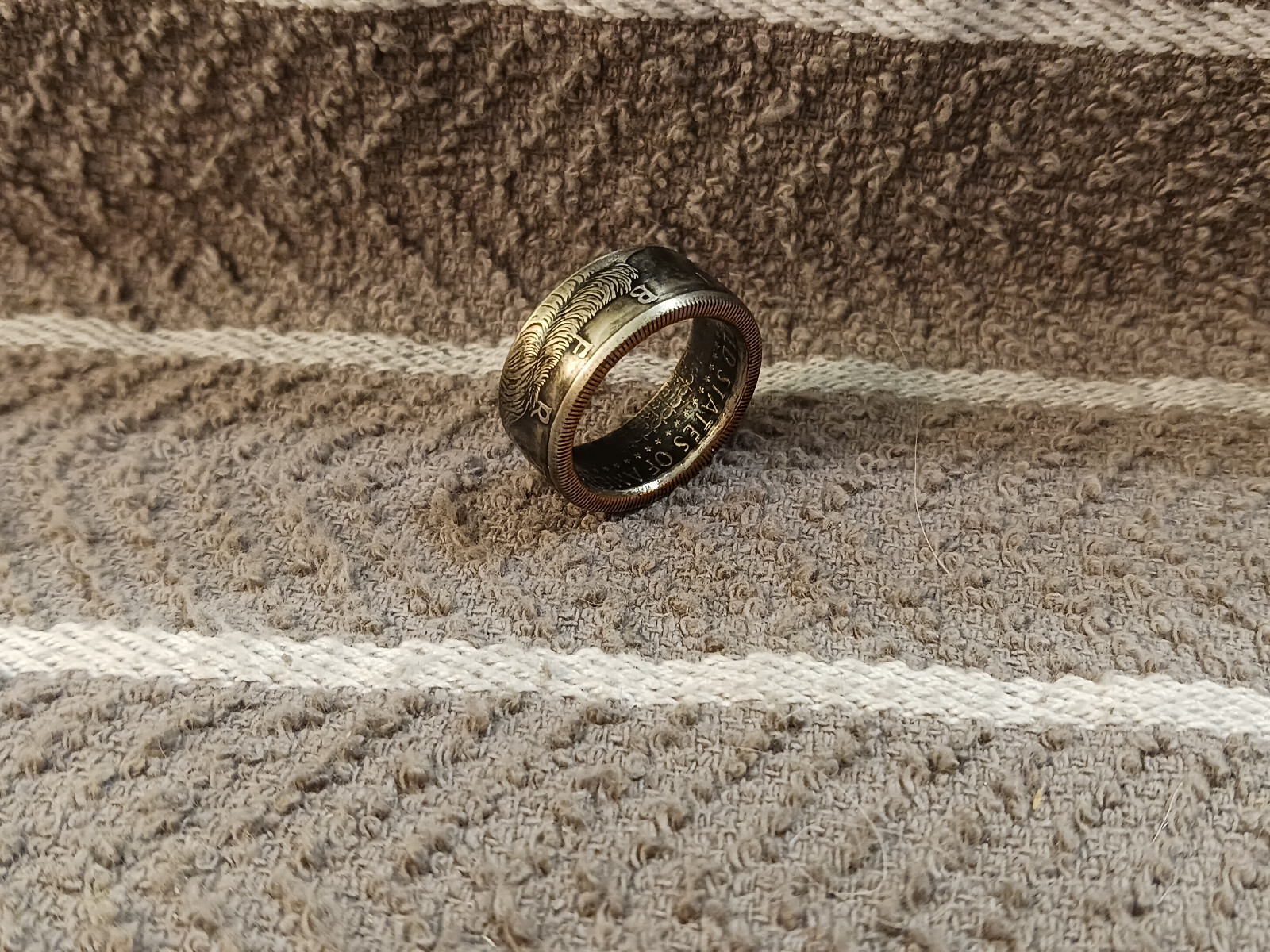 2014 Kennedy Half Dollars size 8 coin ring handmade mixed metals