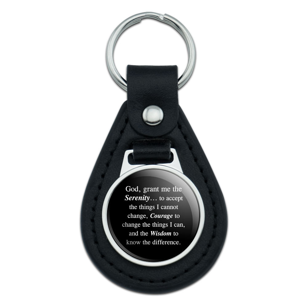 Serenity Prayer on Black Black Leather Keychain