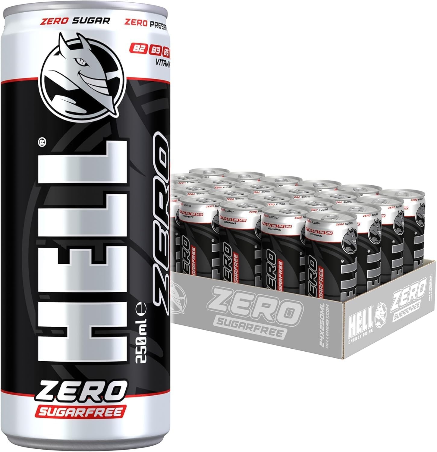 HELL Energy Drink Zero | zuckerfrei | 24 x 250 ml Dosen Multipack | 32 mg/100 ml