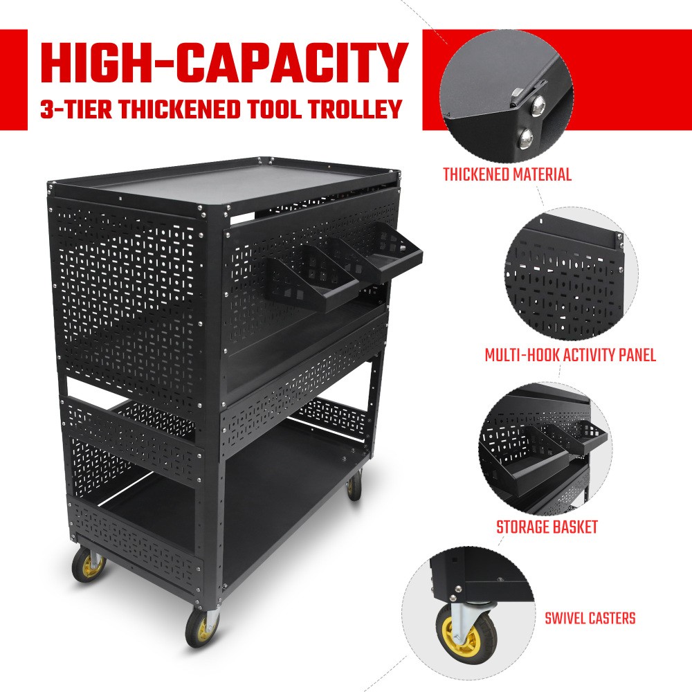 500-Lb Pegboard Foldable Rolling Tool Cart +Wheels Garage Organizer Tool Storage