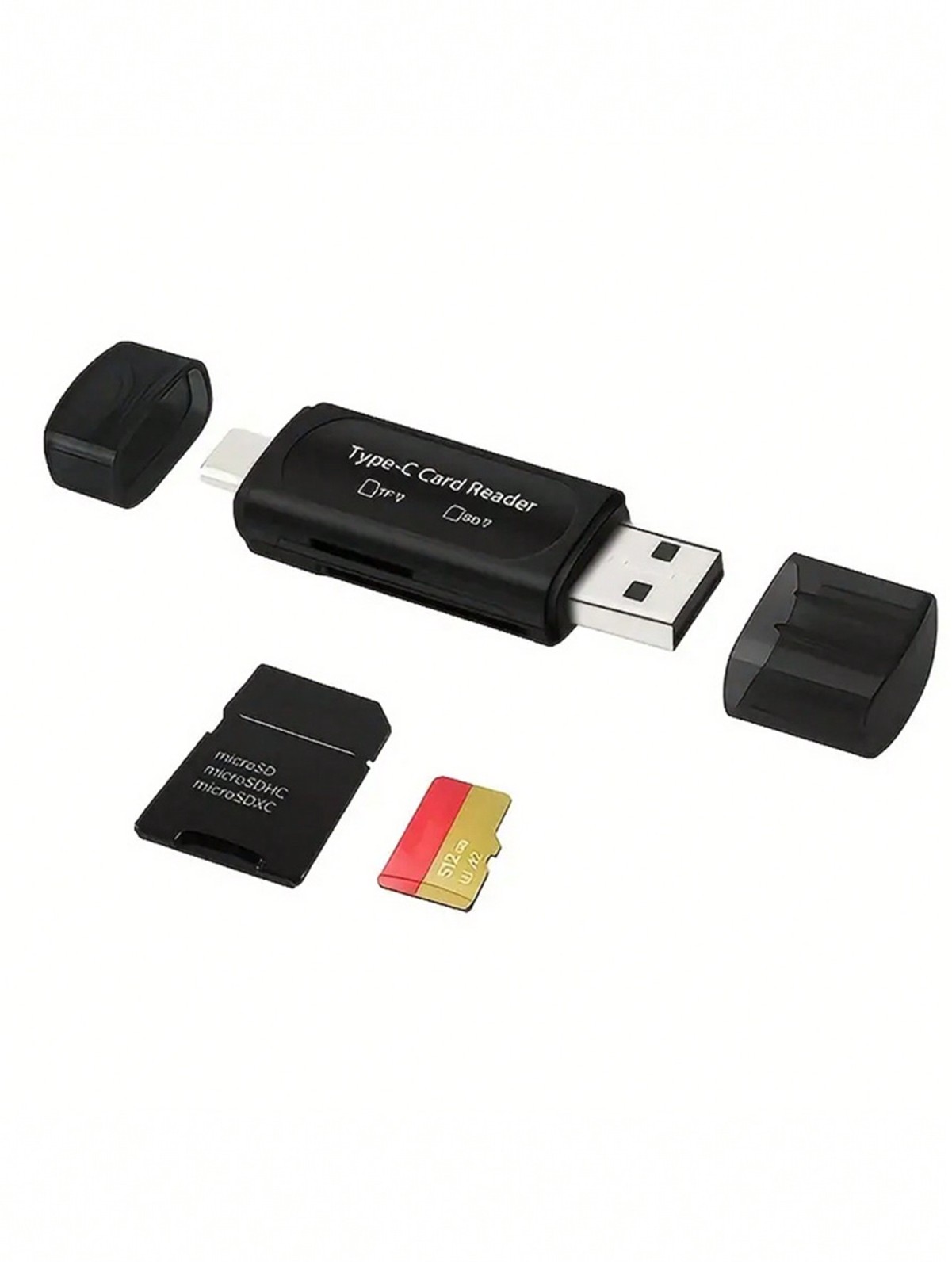 Black 4-In-1 USB Type-C Card Reader For SD MicroSD SDXC SDHC