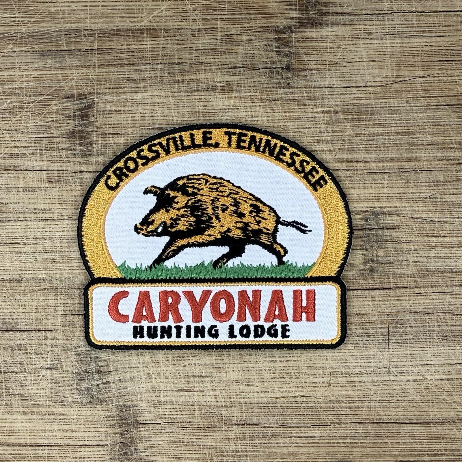 Embroidered Patch  Caryonah Hunting Lodge Crossville Tennessee Boar 3.5x3in