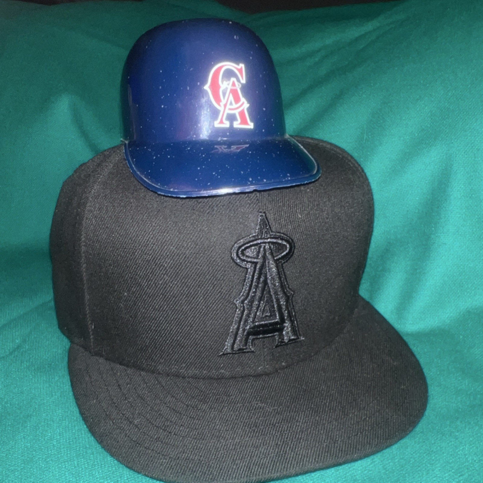 New Era Los Angeles Angels Black Fitted Hat & Blue California Angels Mini Helmet