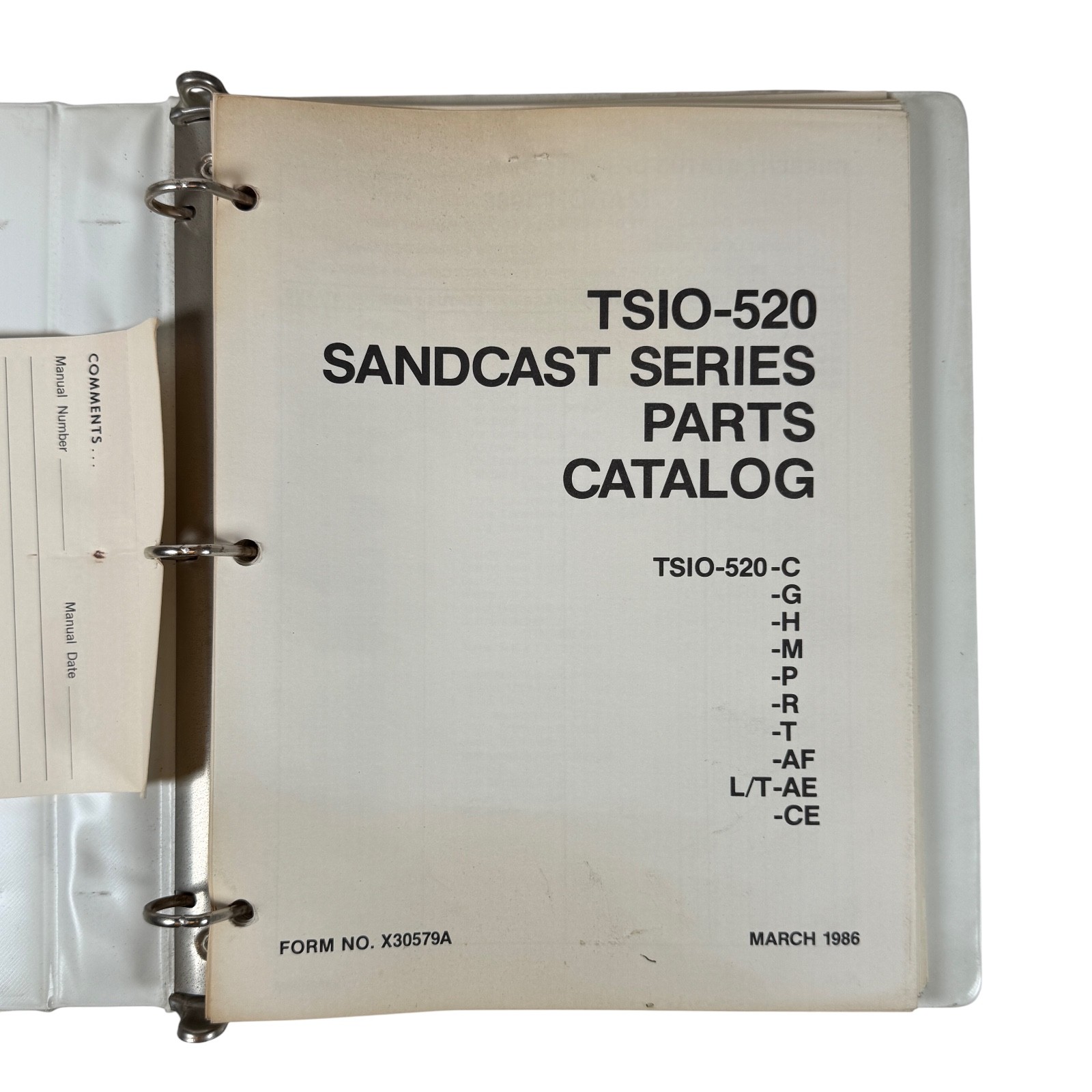 Continental TSIO 520 SANDCAST Series Parts Catalog (X30579A) 1986 Vintage