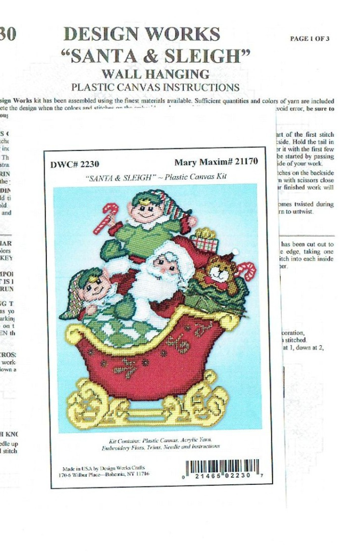 SANTA & SLEIGH WALL HANGING   plastic canvas  PATTERN (#TF0551)