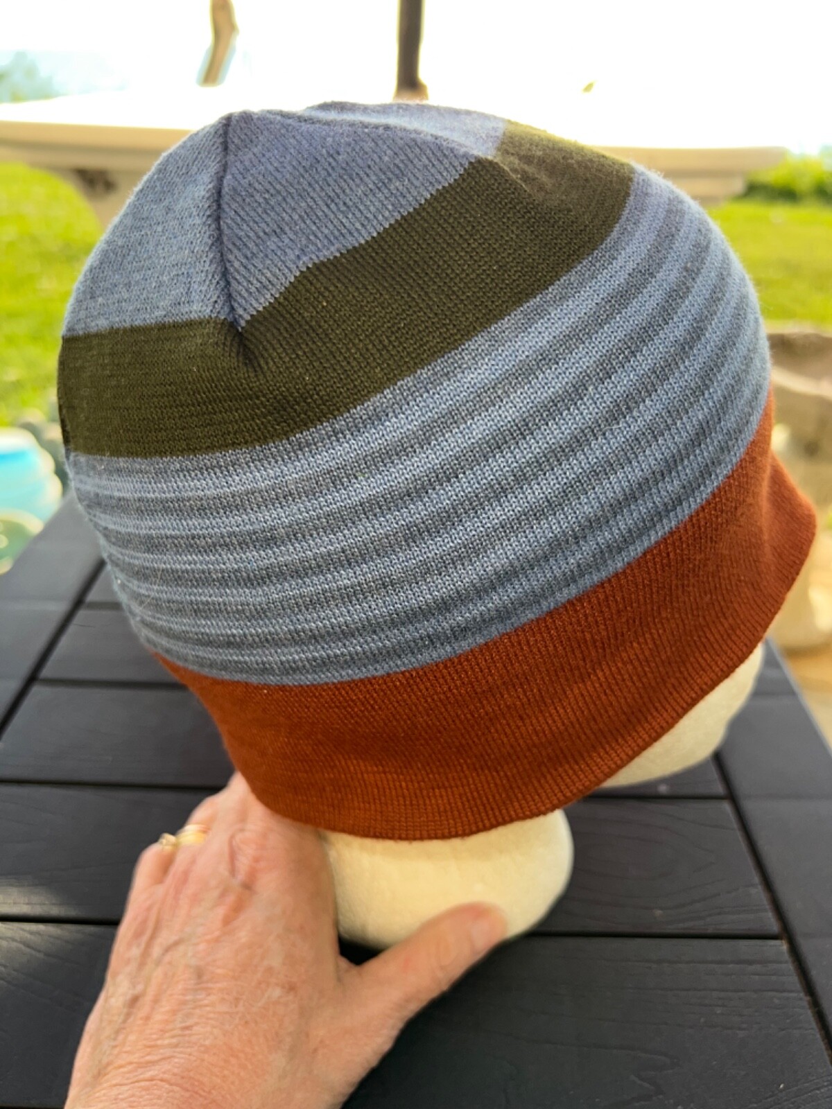 Patagonia Stocking Hat Rust Blue Green Gray solid stripes OSFA EUC