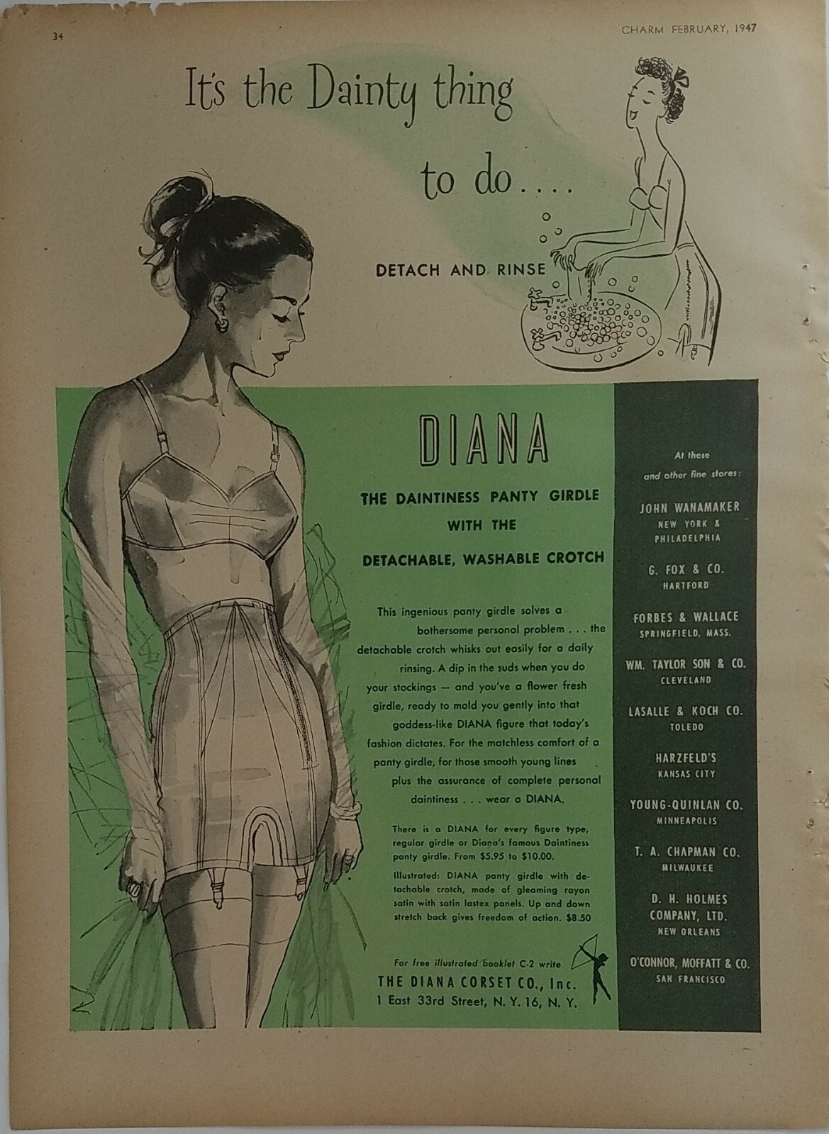 1947 women's Diana panty girdle detachable crotch garter bra vintage fashion ad