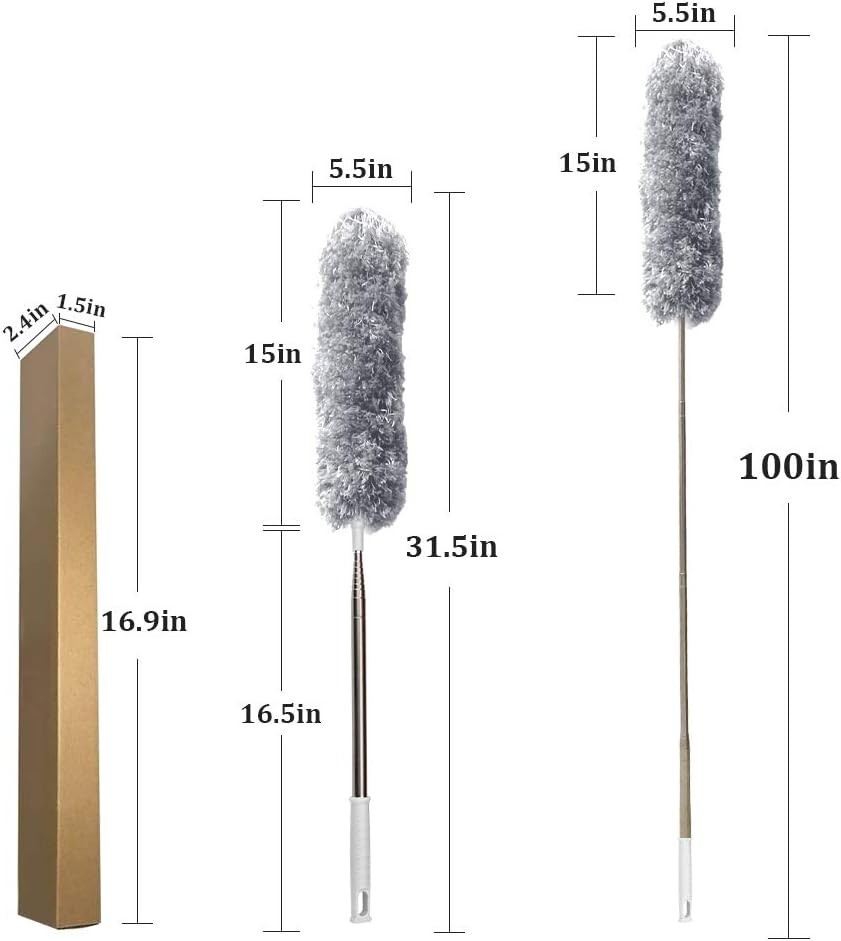 Microfiber Feather Duster Extendable Duster with 100 inches Extra Long Pole, ...