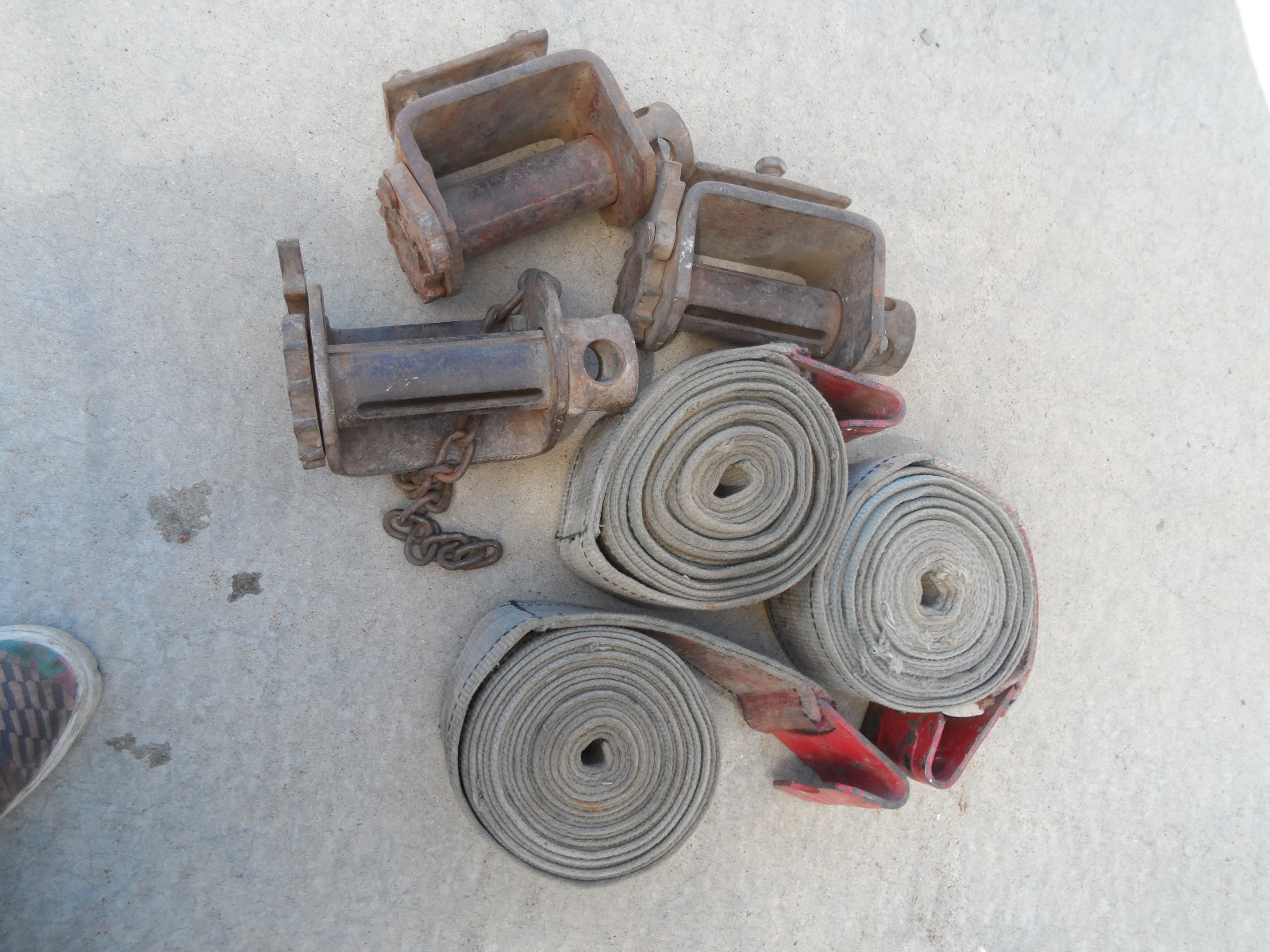 Lot of 3 Semi Truck Winch Winches w/ Straps Lot 3 Used Condition Very Usable