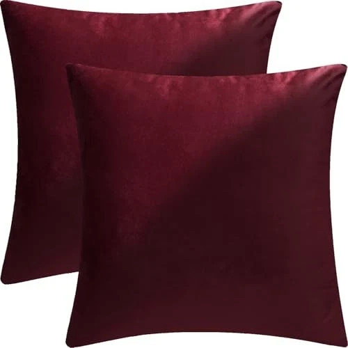 2 Pack 18x18 Pillow Cover Velvet 18" x 18" (Pack of 2) Burgundy Red Velvet