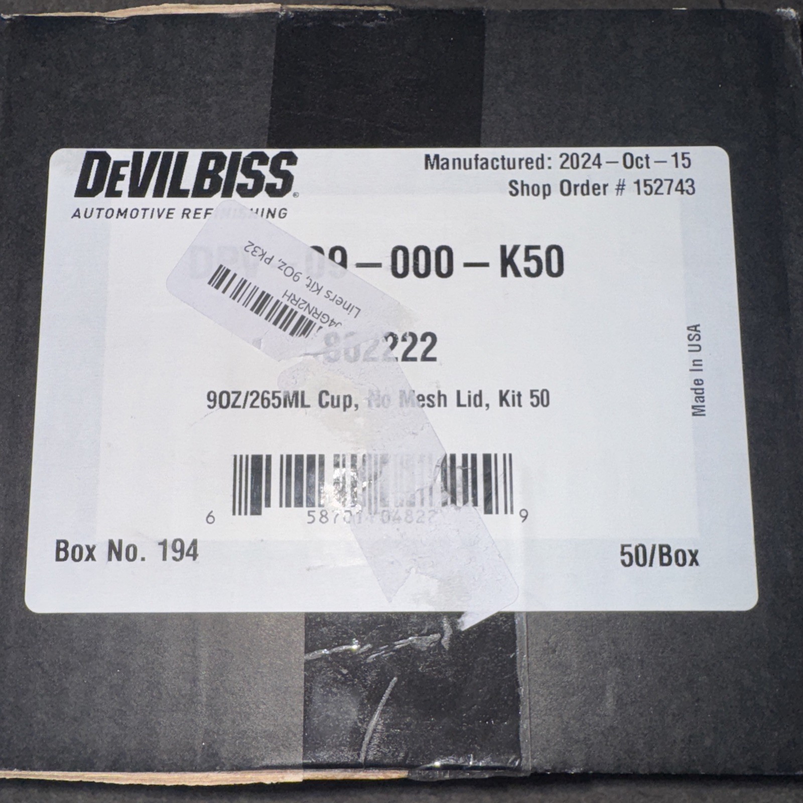 Itw Devilbiss DPV-24-000-K50 9oz/265ml Cup, No Mesh Lid, Kit 50 (DPV-09-000-K50)