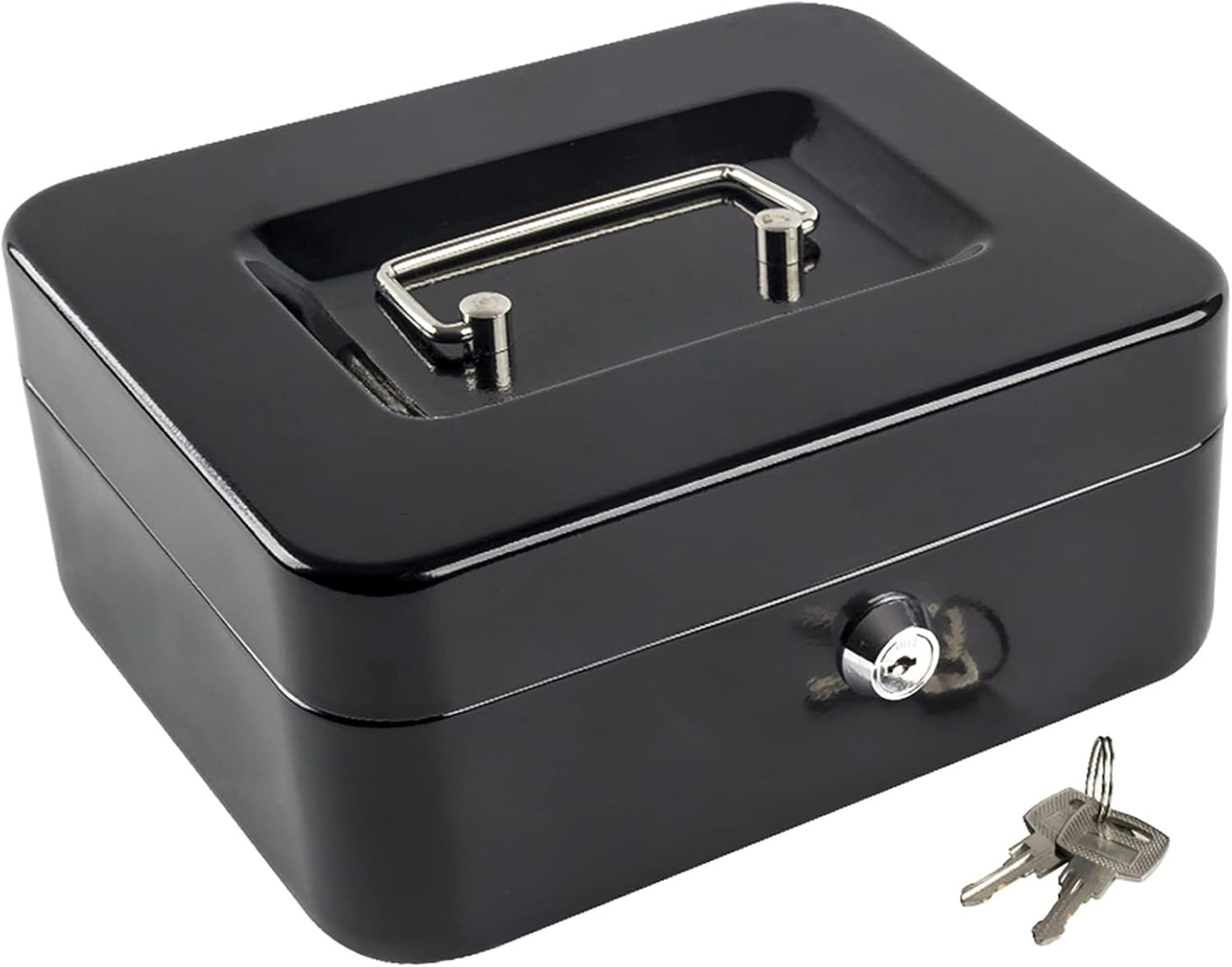 Kyodoled Medium Cash Box with Money Tray,Small Safe Lock Medium, Black