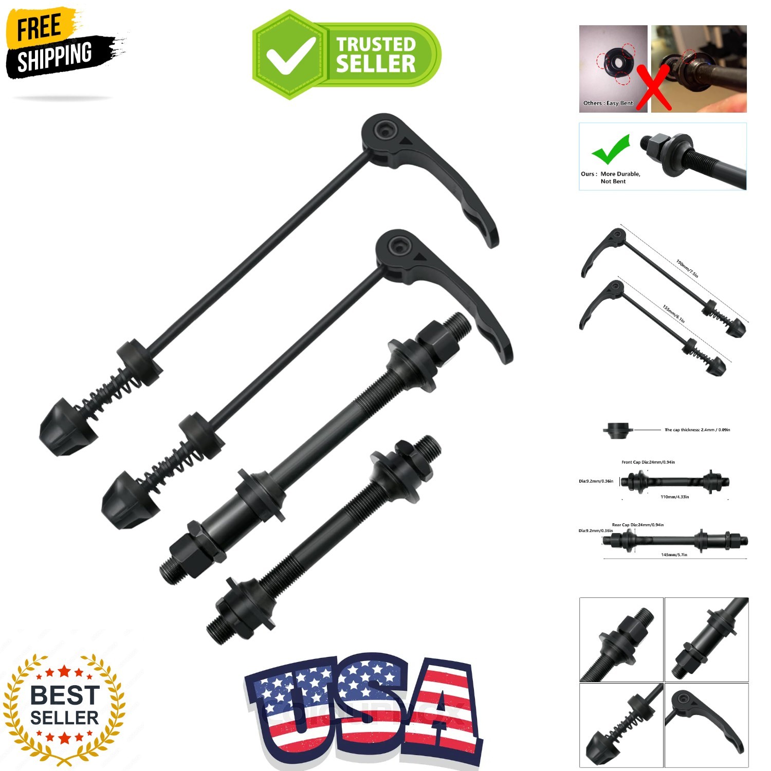 1 Pair Bike Quick Release Axle Skewer Bicycle Hub Parts, Front & Rear Axle Ho...