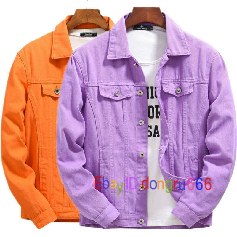 Mens Fashion Casual Denim Purple Tops Slim Fit Jeans Jacket student Coats