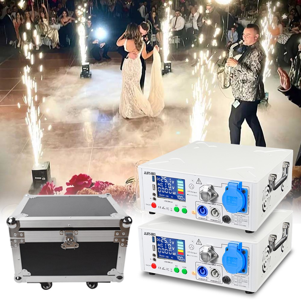 2units 1500W Cold Spark Machine Battery Pack Powered Base with Flight Case