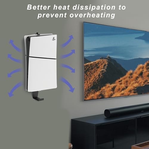 Heavy-Duty PS5 Wall Mount Kit for Cooling & Protection, 2 Controller & Headset H