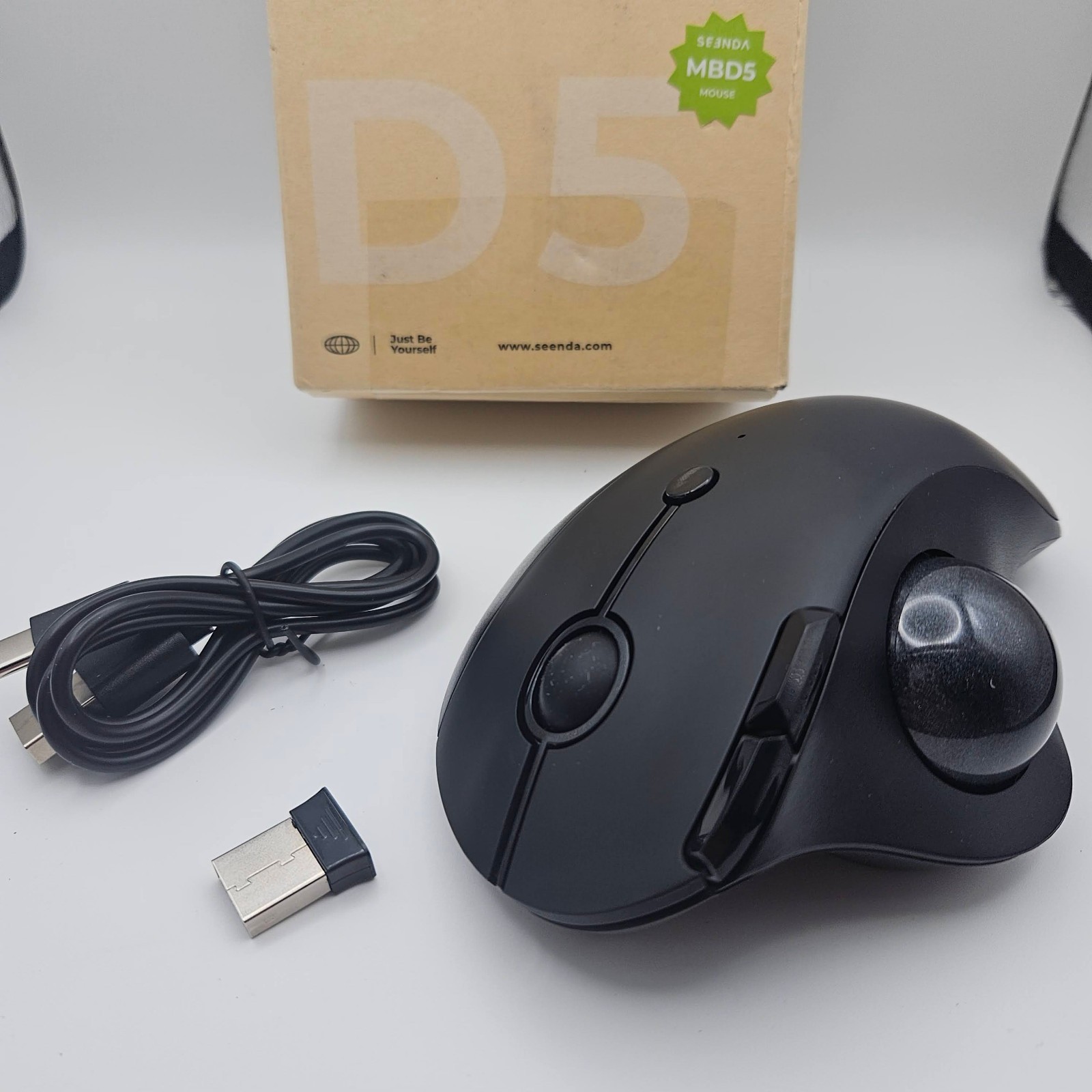Seenda Wireless Trackball Mouse Bluetooth USB Ergonomic Rechargeable BLACK