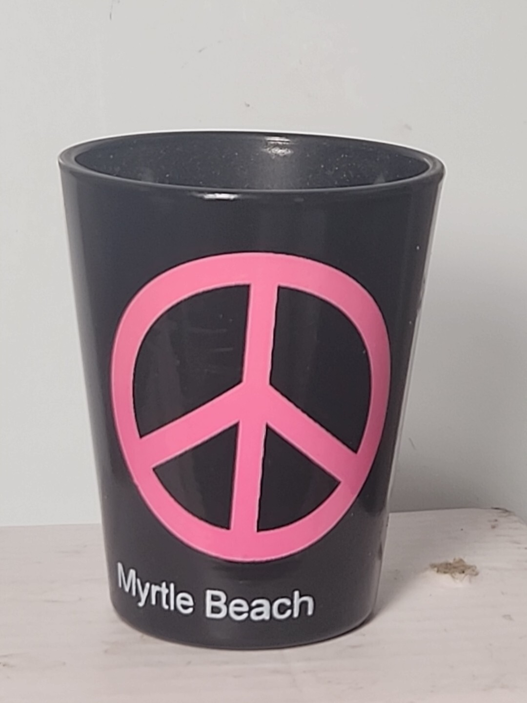 Myrtle Beach SC black Ceramic Peace Graphic Shot Glass Shotglass Barware