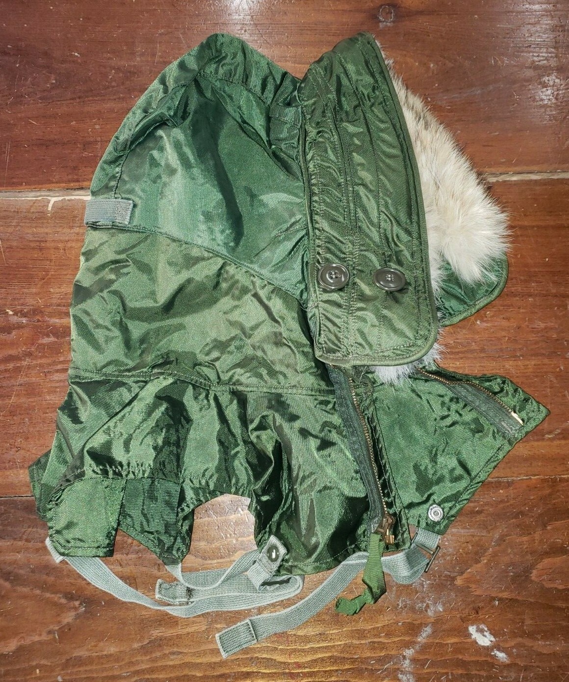VINTAGE extreme cold weather hood shore A-1 Large OD green olive real fur ruff L