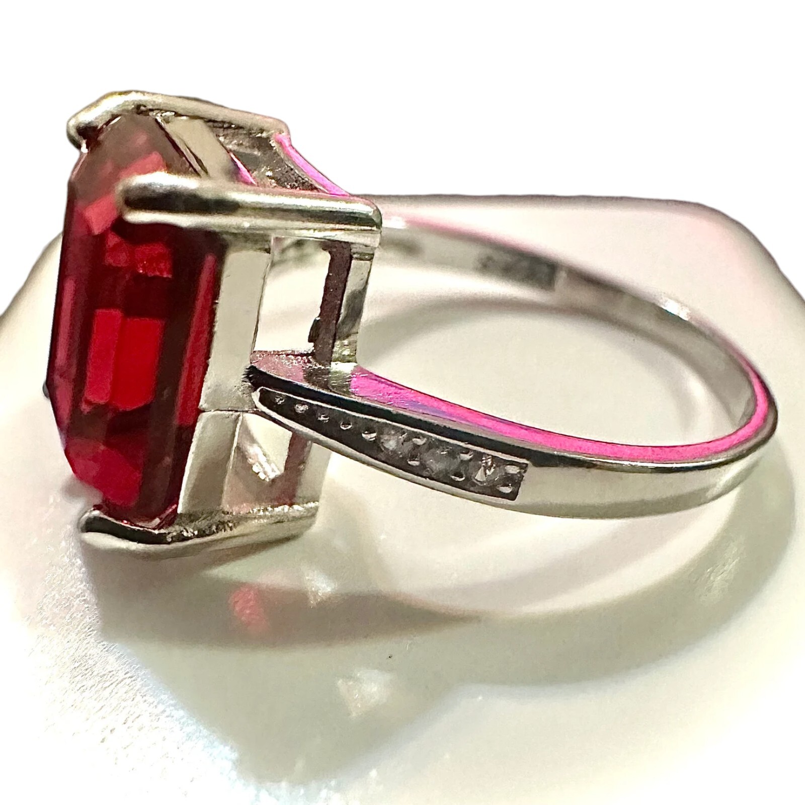 Ruby Ring 925 Sterling Silver Jewelry Emerald Cut Size 6 7 8 9 lab-created