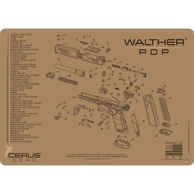 WALTHER PDP SCHEMATIC HANDGUN MAT FDE