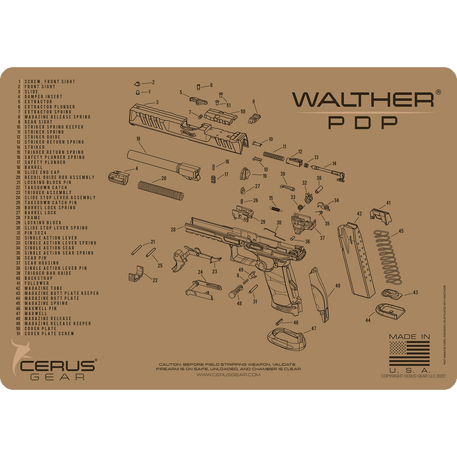 WALTHER PDP SCHEMATIC HANDGUN MAT FDE