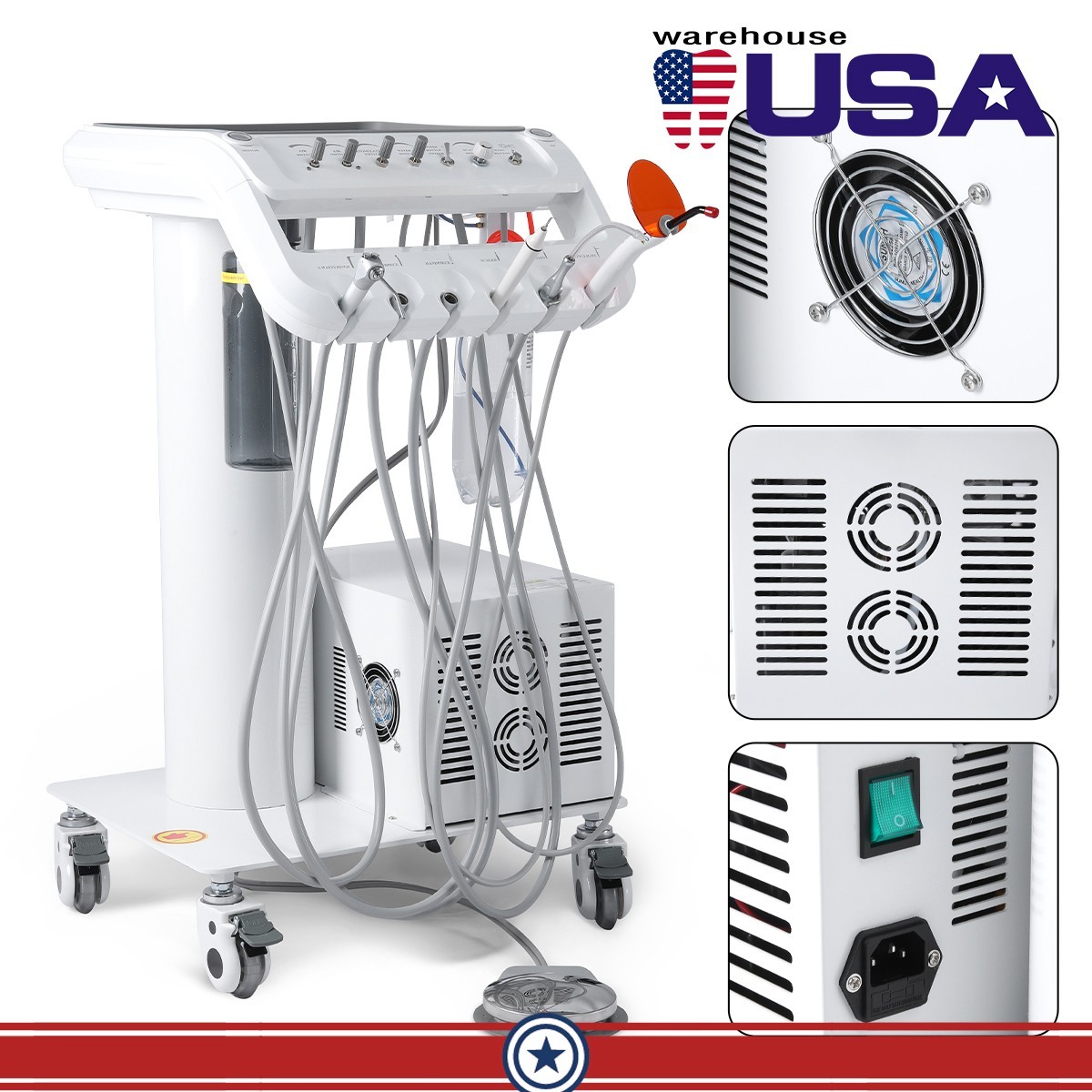 Portable Dental Mobile Delivery Unit Trolley Cart Air Compressor Suction System