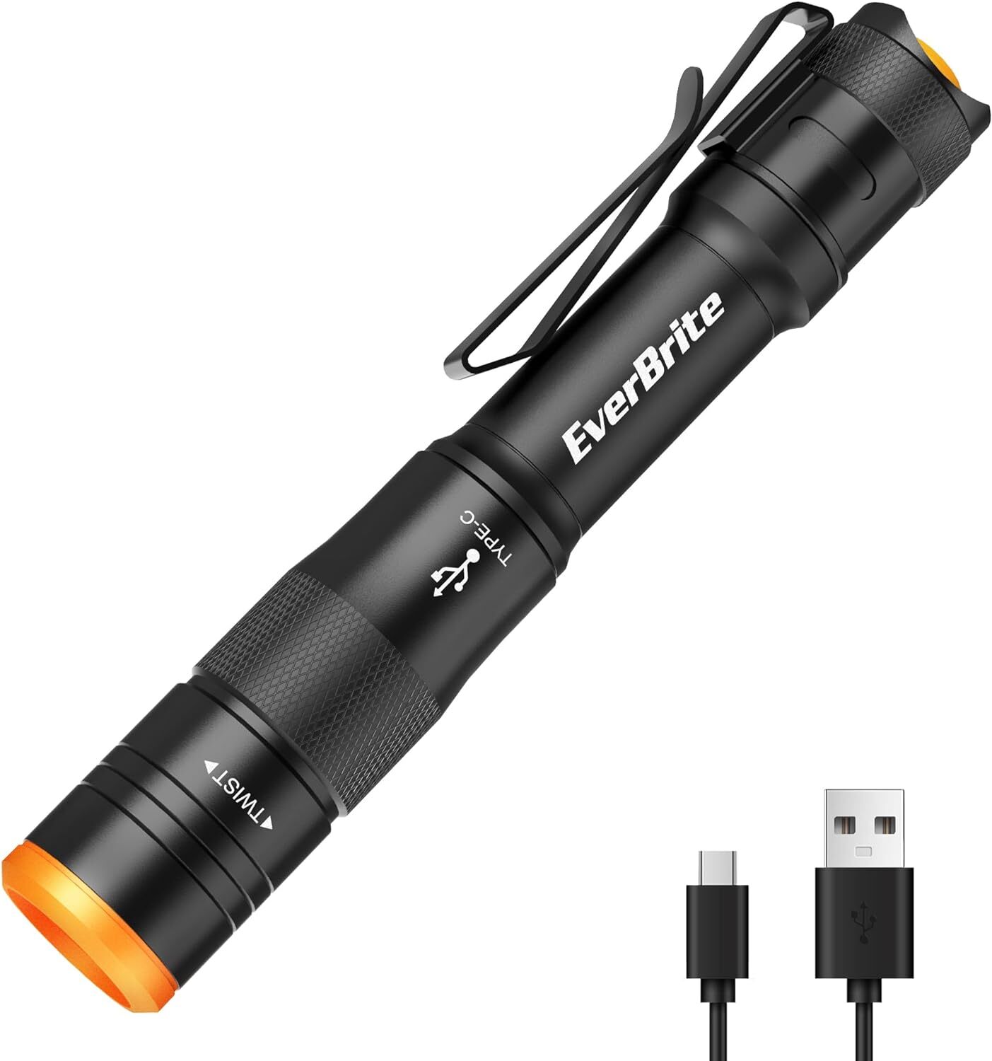 EverBrite Mini Pen Light, Rechargeable Pocket Pen Flashlight w/USB C Cable-Black