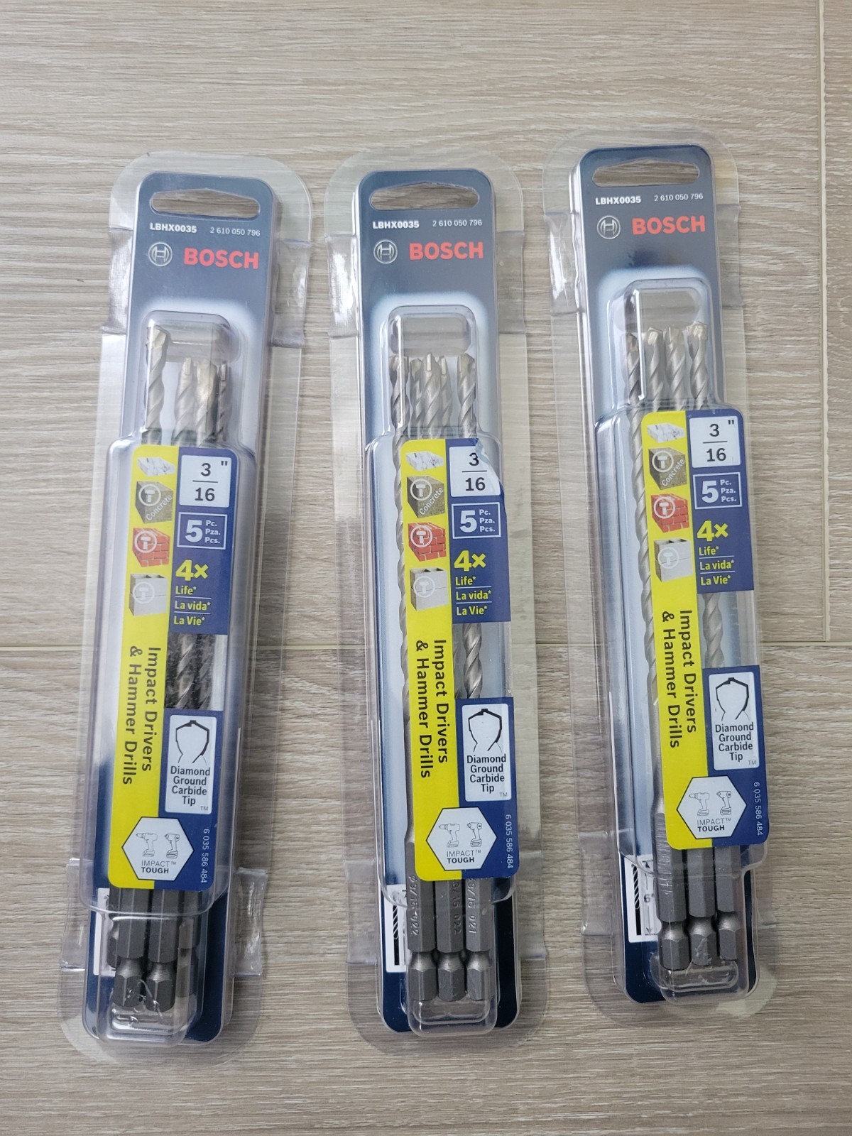 15 BITS Bosch Lbhx0035 Hammer Drill Bits 3/16" 4xLife  - 3 PACKS OF 5 NEW