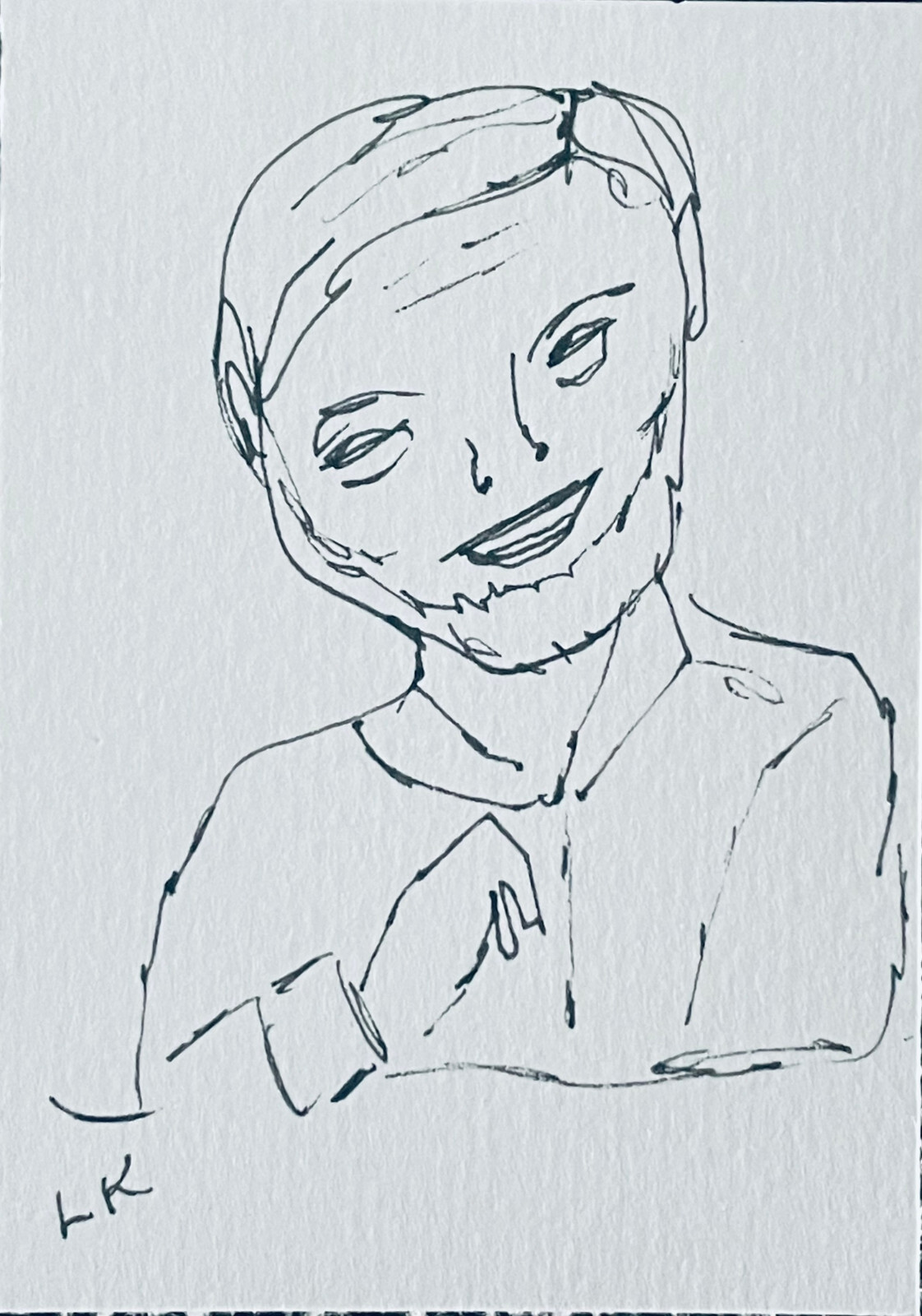 ACEO Original line drawing laughing Man by Lynne Kohler 2.5x3.5"