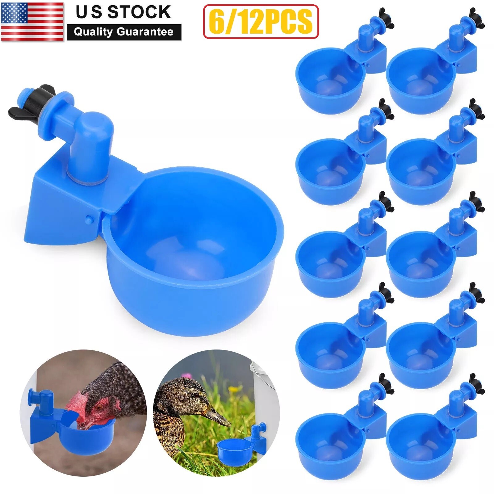 12Pcs Automatic Water Cups Poultry Drinker Waterer Chicken Duck Quail Drinking