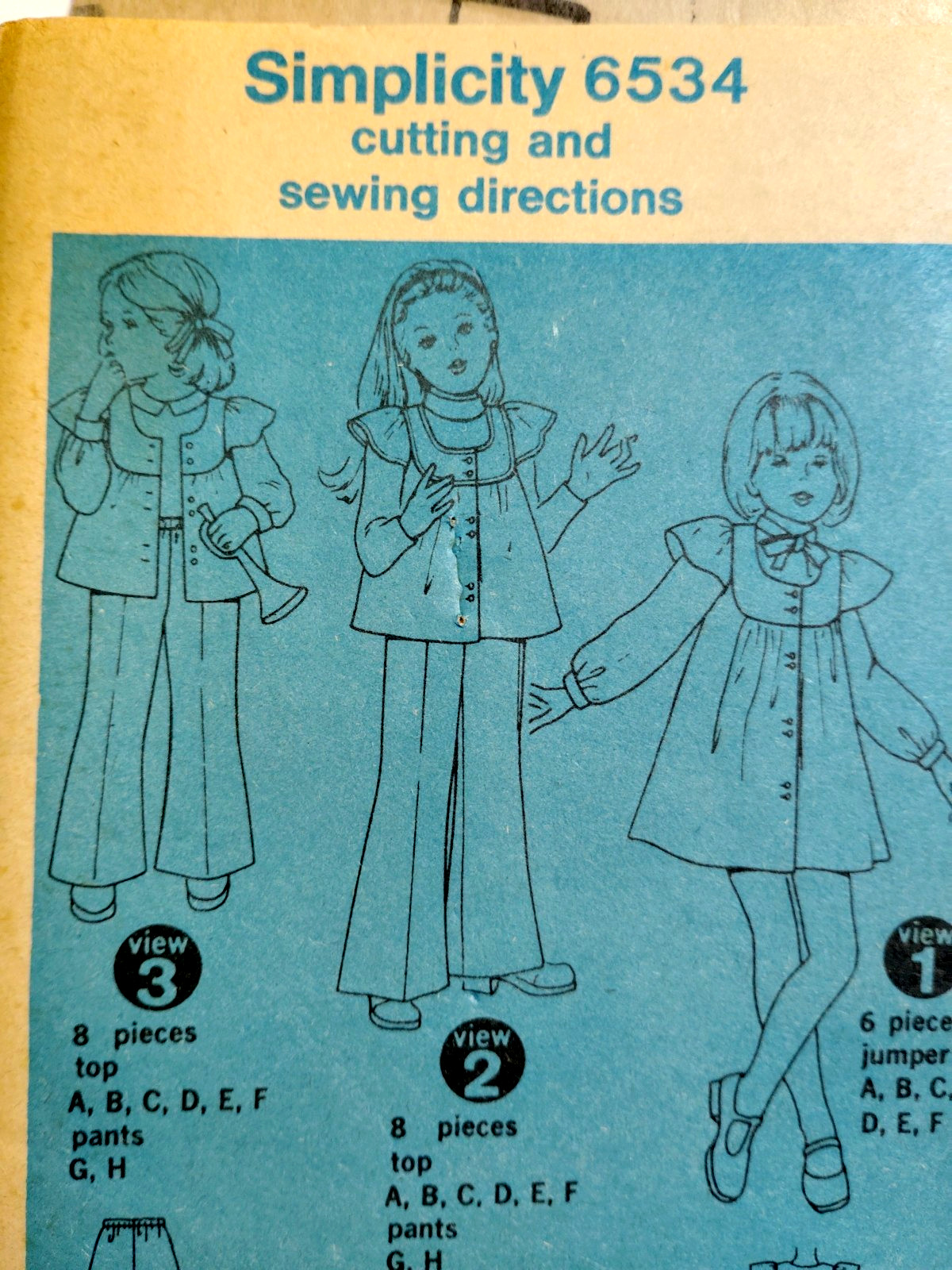 Jumper Dress Shirt Pants Girls 5 Simplicity 6534 Sewing Pattern NO ENVELOPE UC