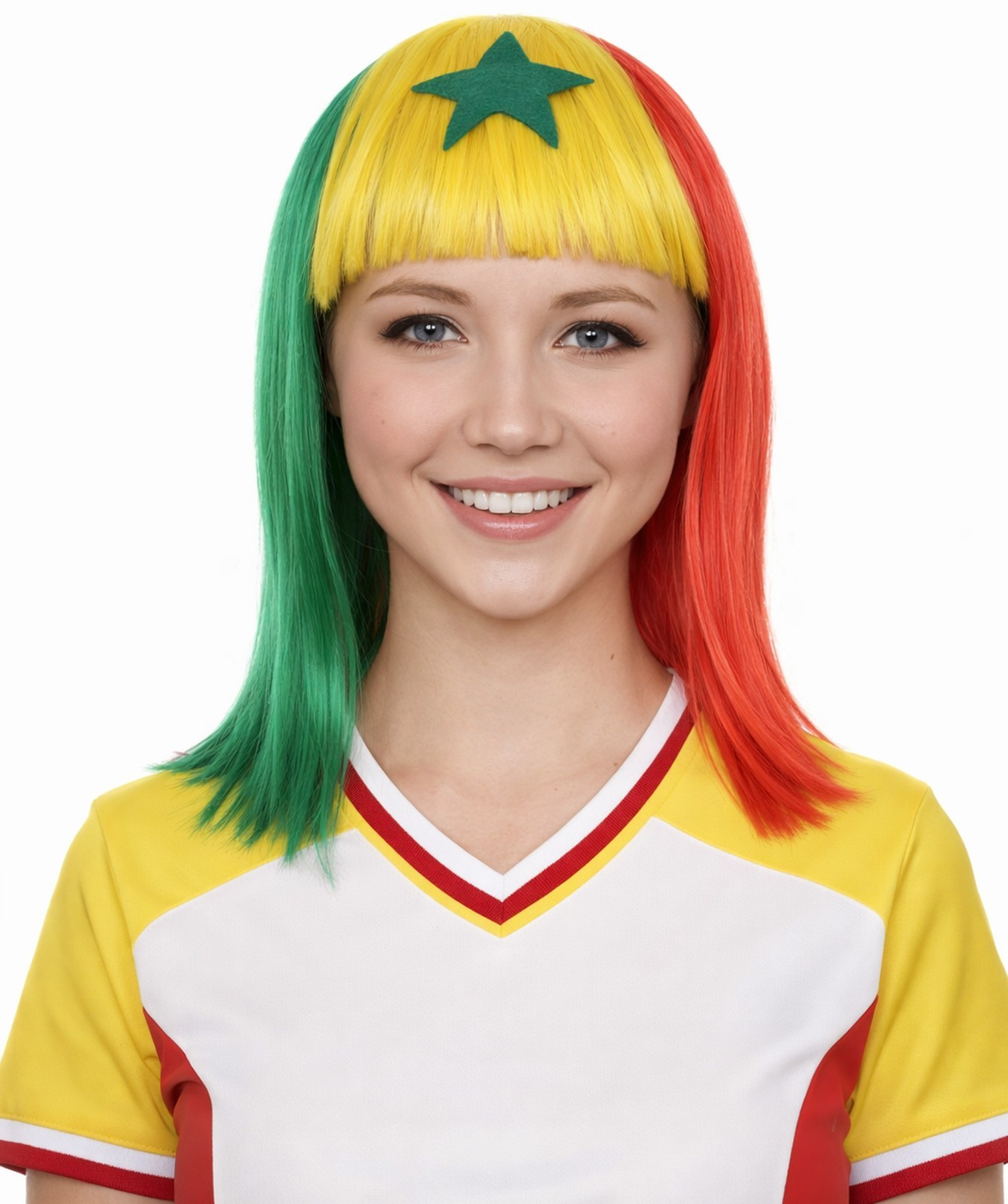 Senegal Flag Sport Party Bob Wig | Multicolor Africa National Pride Wig HW-2855