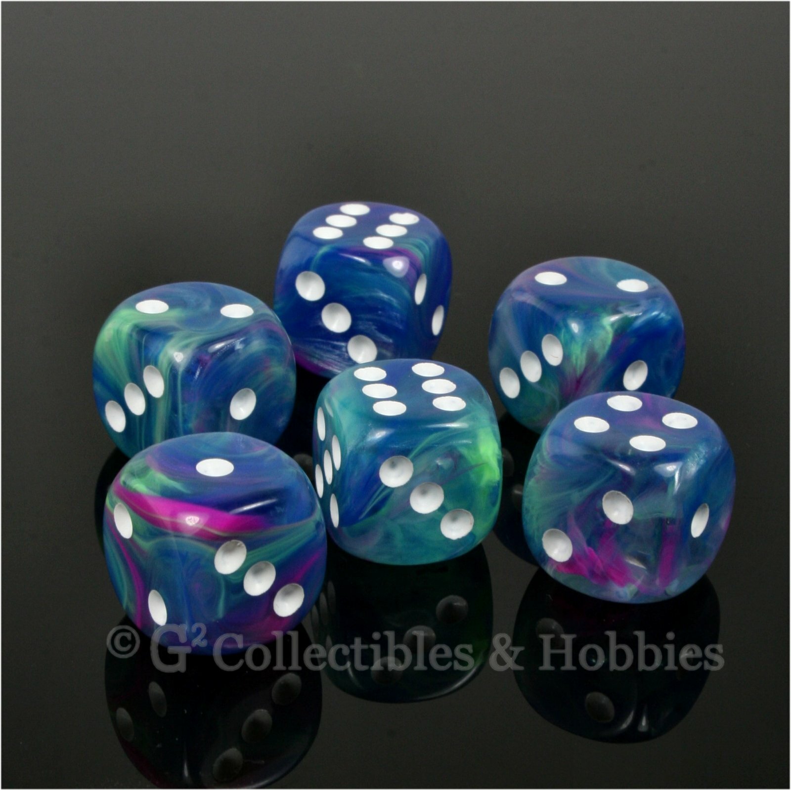 NEW Set of 6 Festive Waterlily D6 Dice Six Sided RPG D&D Gaming 16mm Chessex D6s