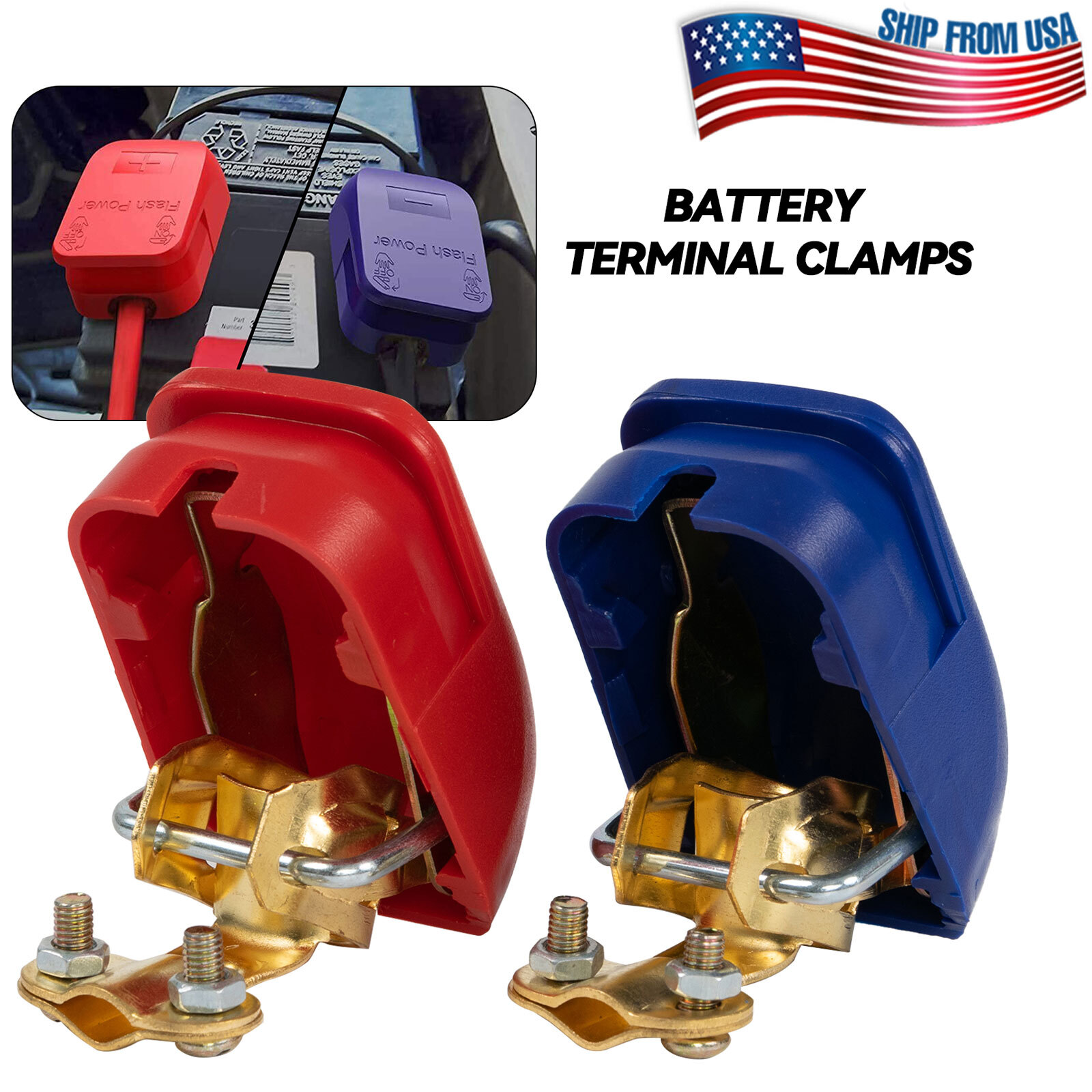 2x Car Battery Terminal Connector Clamp Quick Release Disconnect Top Post Cover.