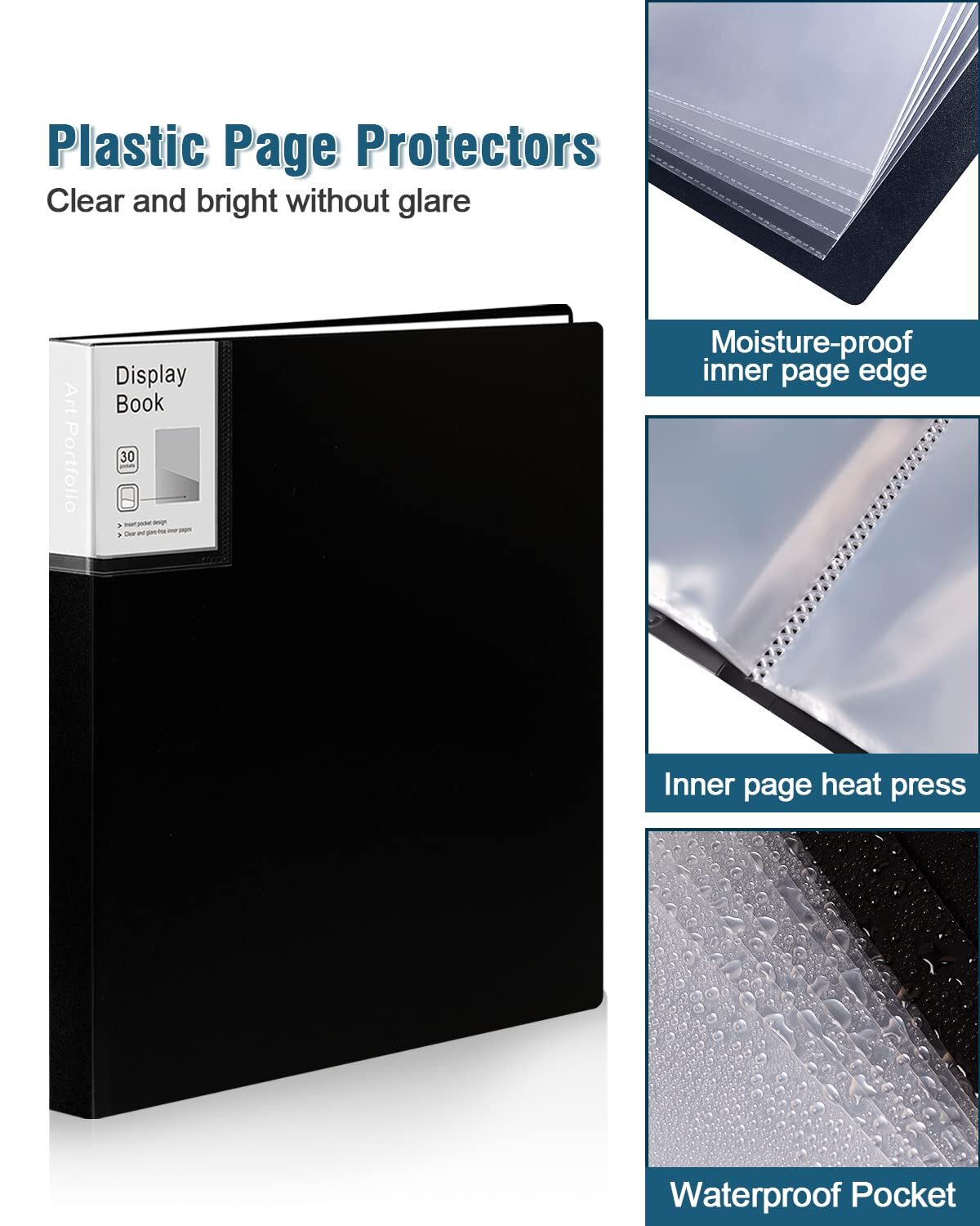 Folder with Plastic Sleeves 4 Pack 9"x12" Black Portfolio Folder for Artwork ...