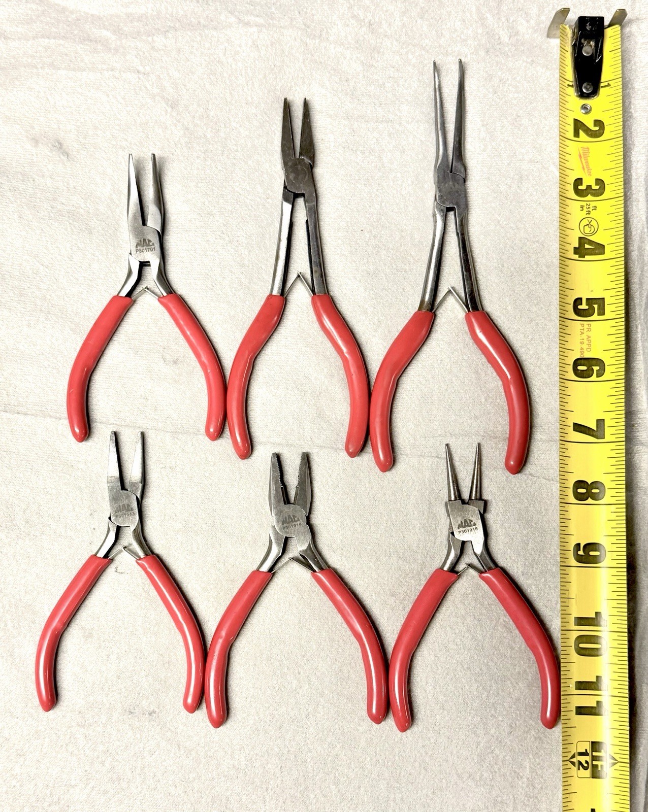 Mac Tools 6 Pc Mini Precision Pliers Set Red Grip Curved Needle Duckbill P301701
